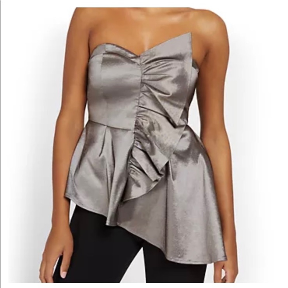 NWT NY&CO Shiny Ruffle-Detail Strapless Peplum Top